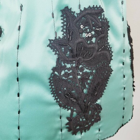 Vintage Bebe Liquid Satin Silk Camisole Top Beaded Sequins Velvet Trim Sz Med - Picture 3 of 13